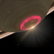 Полярные сияния Сатурна в представлении художника (фото John Clarke, Denis Grodent, ESA, NASA).